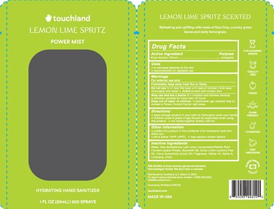 Label (Touchland Hand Sanitizer   Lemon Lime Spritz)